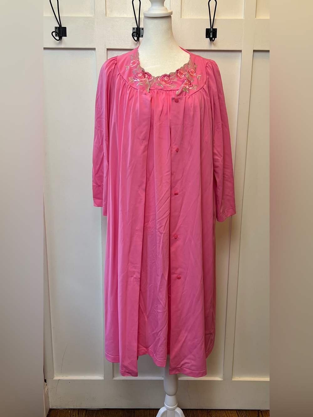 VTG Shadowline Nightgown Robe SET Sz Large Pink Rose Cottagecore Barbie Coquette